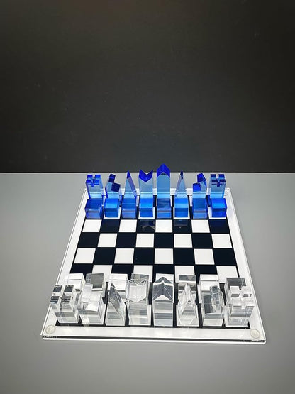 Luxury Acrylic Chess Set Sophisticated Stylish Design Multiple Colors Available (Clear/Blue-Azure)