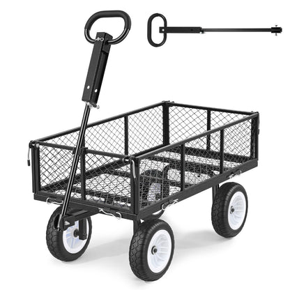 VEVOR 900 LBS Steel Garden Cart, 2 in 1 Handle, Heavy Duty Pullable Garden Wagon with 10" Flat-Free Tires, Outdoor Utility Yard Wagon Cart with Detachable Side Panels, Attach to ATV or Tractor