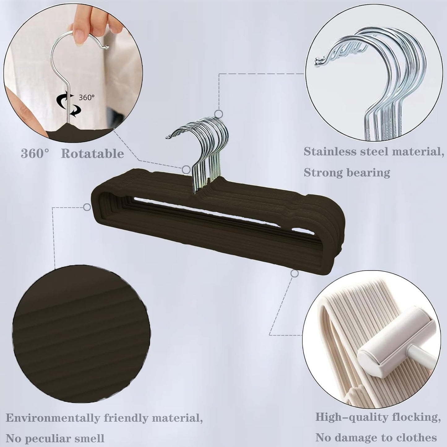 Velvet Hangers - Non-Slip Pants Hangers for Closet | 20 Pack Space-Saving Design with 360° Rotatable Hook (Black)