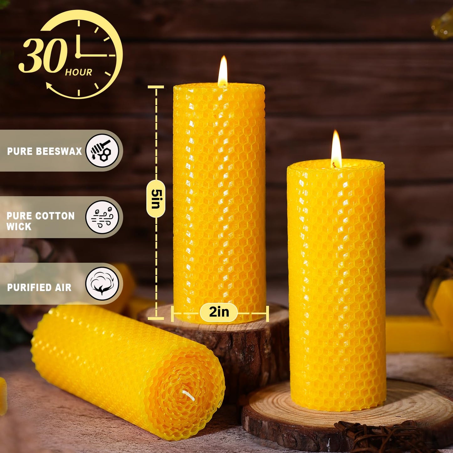 2 Pack Natural Beeswax Pillar Candles, 2x5in Pure Honeycomb Beeswax Candles Bulk, Unscented Bees Wax Candle for Home,Prayer,Dripless Smokeless Organic 100% Pillar Candles