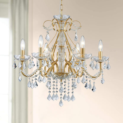 Bestier Gold Vintage Candle Chandelier Lighting Fixture for Dining Room, 6 E12 Bulbs Required, D24in x H26in