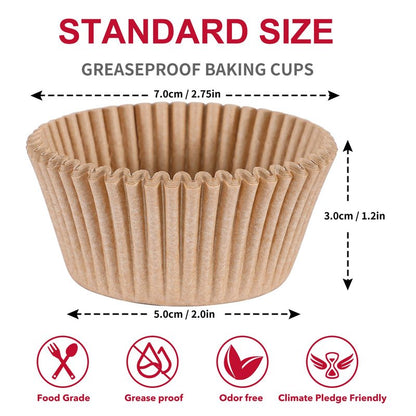 Caperci Standard Cupcake Muffin Liners for Baking 300 Pcs - Odorless Greaseproof Paper Muffin Baking Cups for Wedding Birthday Party Baby Shower Festivals (Natural)