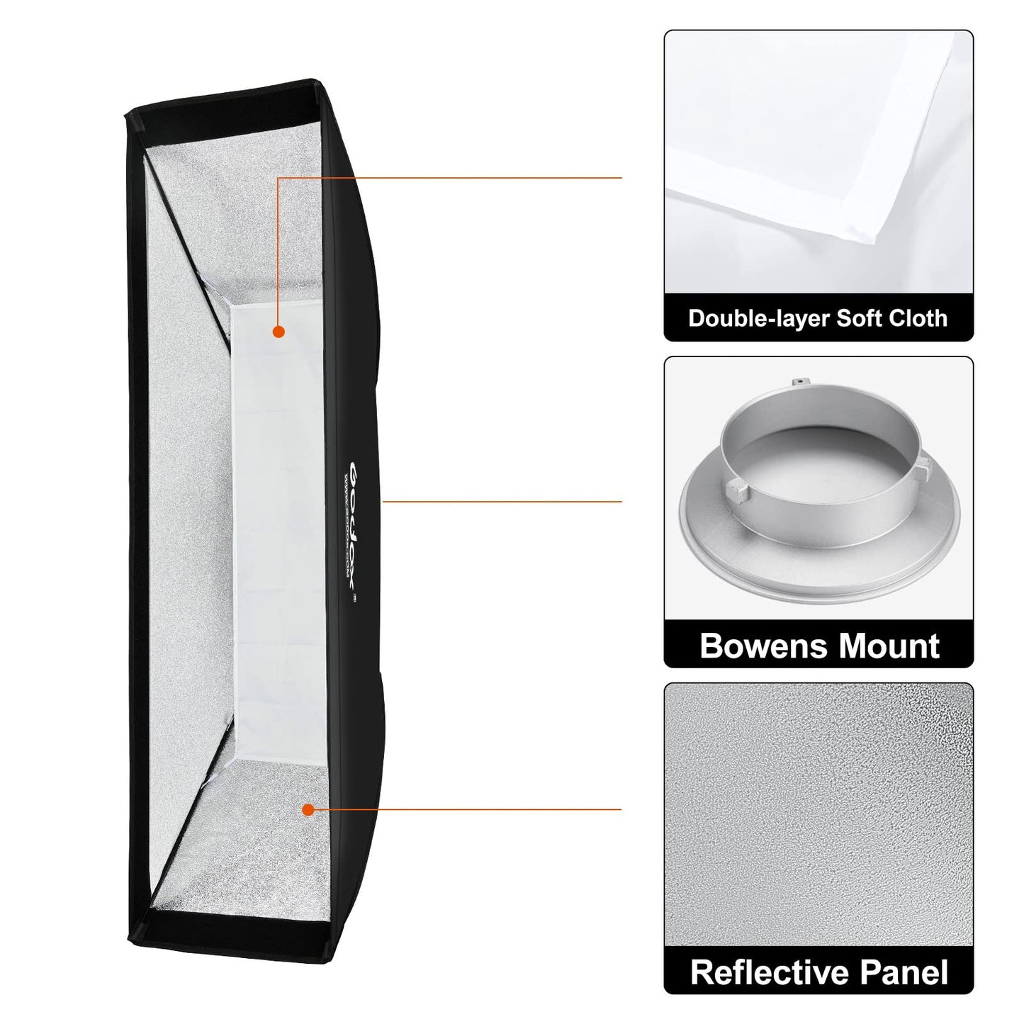 Godox 13 x 63 inch Strip Beehive Honeycomd Grid Softbox with Bowens Mount Speedring Compatible for Godox Studio Flash and Other Strobe Lighting&Carry Bag(2PCS) (35 x 160cm)