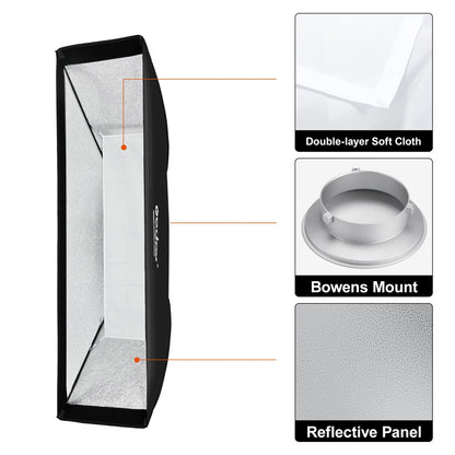 Godox 13 x 63 inch Strip Beehive Honeycomd Grid Softbox with Bowens Mount Speedring Compatible for Godox Studio Flash and Other Strobe Lighting&Carry Bag(2PCS) (35 x 160cm)
