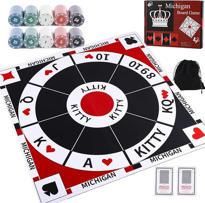 HOROW 23.6 Inches Tripoley Game Tripoli Board Game Anti-Slip MatCombination of Michigan Rummy Hearts and Poker200 Pokers2 Boxes of Cards1 Storage Bag