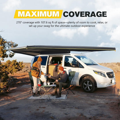 BUNKER INDUST 270 Degree Awning Free Standing, Vehicle Overland Awning Built-in LED Light - Three Colors, Car Passenger Side, Waterproof Wind Resistant for SUV Van Truck Camper