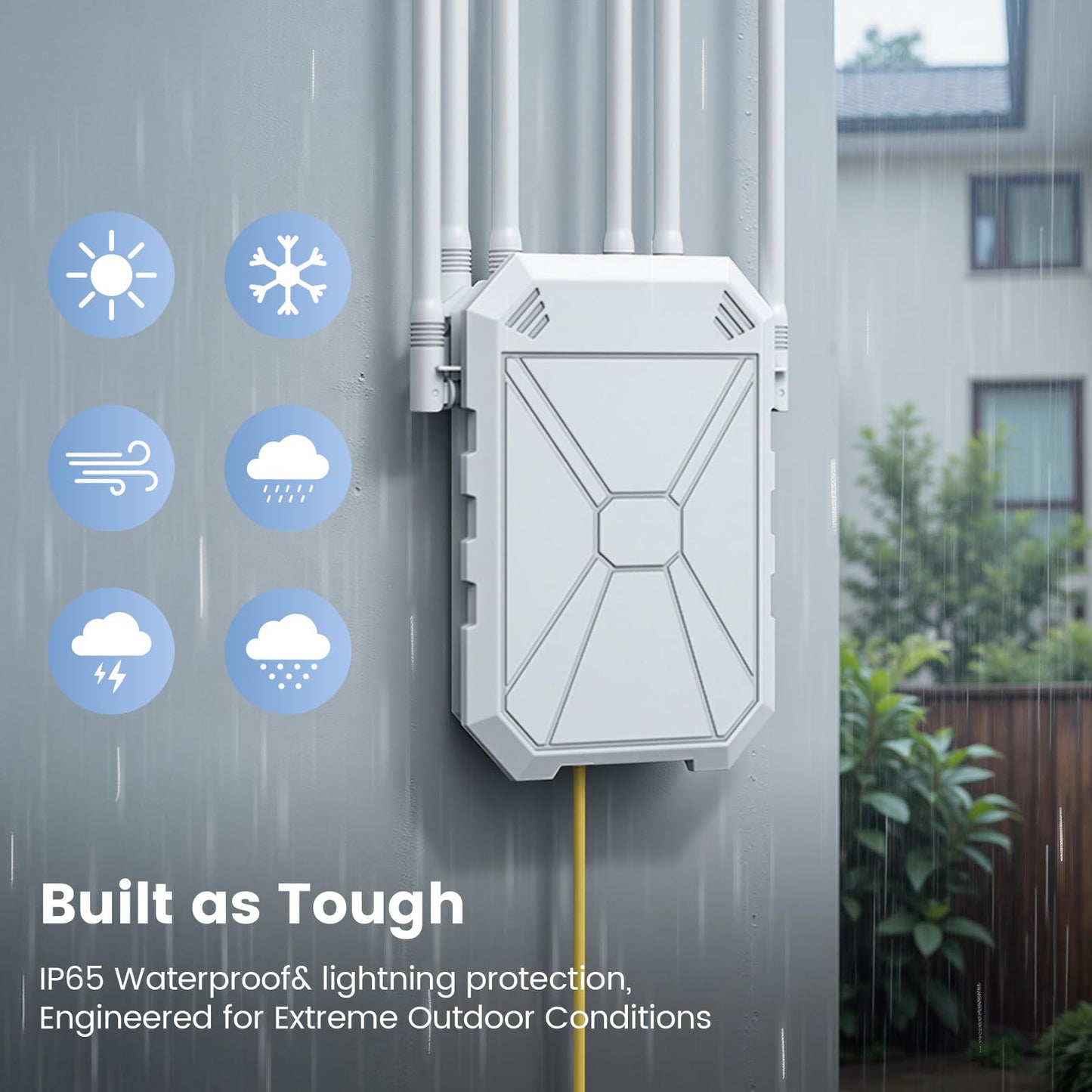 AC1200 Outdoor WiFi Extender, Long Range Outdoor WiFi Extender Signal Booster WiFi Access Point with 6 Antennas, IP67 Weatherproof,W/PoE, for Starlink, Camping,Cameras