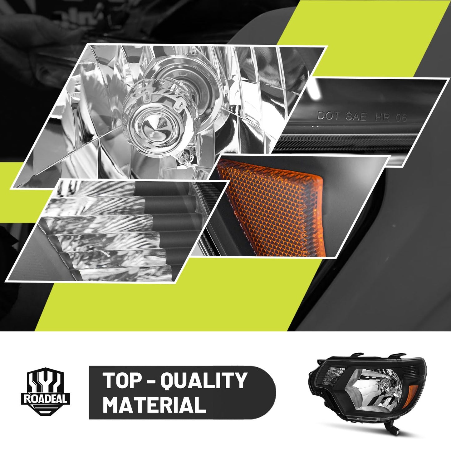 ROADEAL Headlights W/Bulbs for 2012 2013 2014 2015 Toyota Tacoma Halogen Headlamp Replacement Driver & Passenger Side