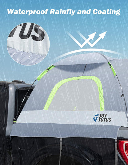 JOYTUTUS Truck Tent with Rainfly 5.0Ft, Straight Spacious Truck Bed Tent with Sky View Mesh, Waterproof PU2000mm Double Layer for 2 Person, Gray Green