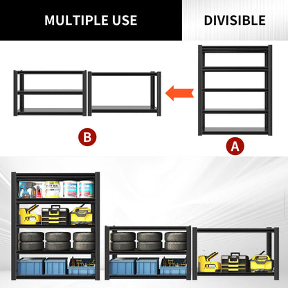 EKJ 78" H Garage Shelving 3000LBS Heavy Duty Storage Racks, Adjustable 5 Tier Metal Shelves Unit, Industrial Utility Shelves for Workshop, Basement, Home Office 78" H*47.2W*18D