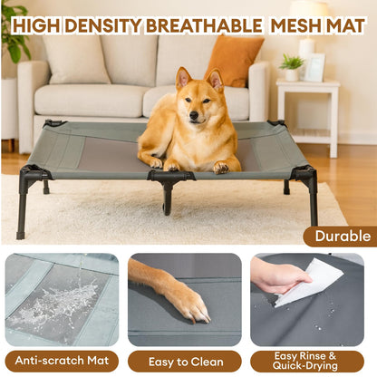 FUNNY FUZZY Elevated Dog Bed with Canopy,Grey, X-Large(48"x36"x9")–Outdoor Pet Cot with UV Protection, Breathable Mesh for Cooling, Indoor & Outdoor Use for Dogs up to 120 lbs