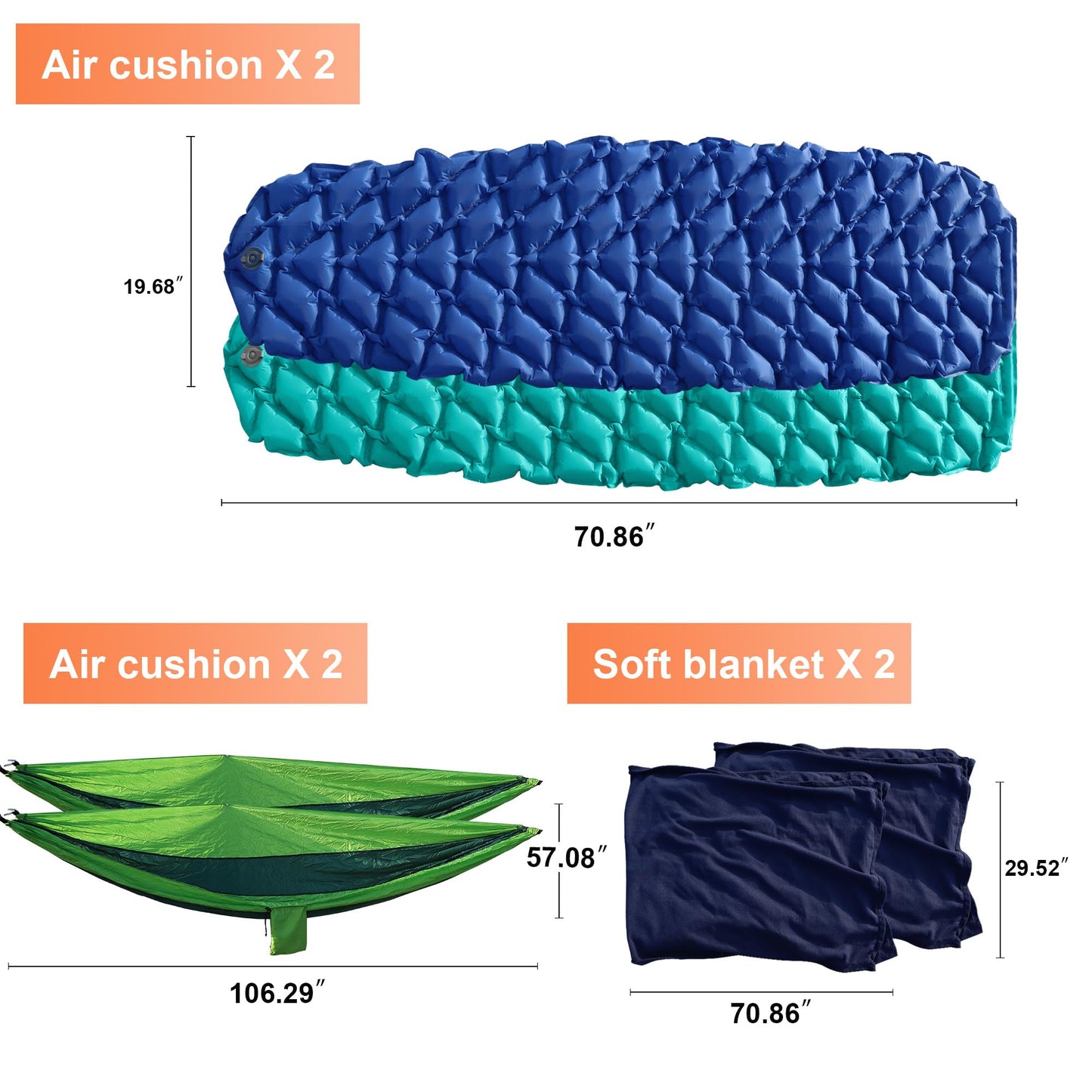 Northroad 9PCS Camping Tent Kit, Including 1 2/3 Person Dome Tent, 2 Sleeping Bag, 2 Sleeping Pad/Camping Mat, 2 Single Camping Hammock with 2 Tree Straps, 2 Lightweight Fuzzy Bed Blanket
