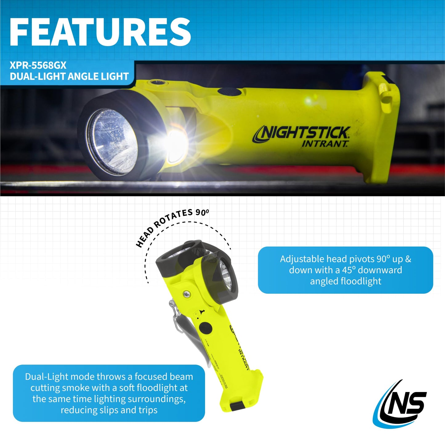 Nightstick XPR-5568GX Intrant Rechargeable Intrinsically Safe Permissible Dual-Light Angle Light (Green)