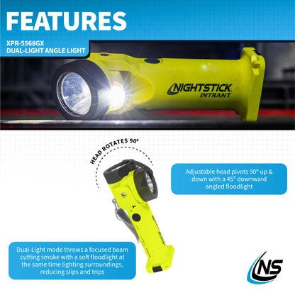Nightstick XPR-5568GX Intrant Rechargeable Intrinsically Safe Permissible Dual-Light Angle Light (Green)