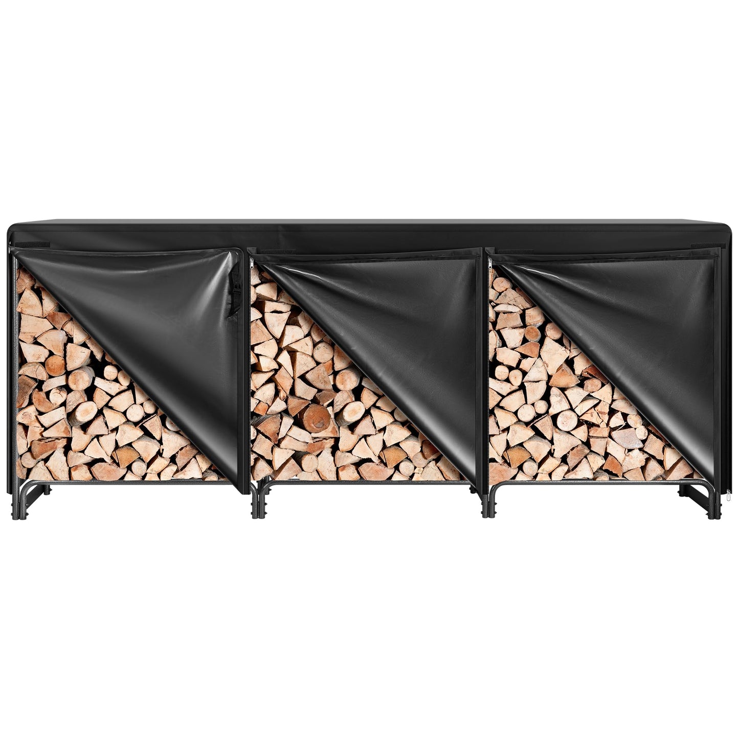 VIVOHOME 10 ft Heavy Duty Firewood Rack Outdoor with Cover, Fire Wood Storage Rack, Log Holder and Cover Combo Set with Zipper, Black