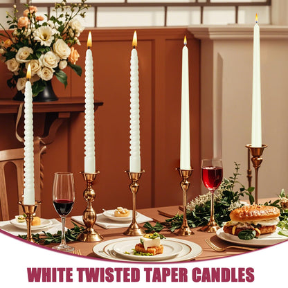 CACASO 12 Pack Candles,10 Inch Dripless Candle, Ivory Spiral Candlesticks, Long Unscented Candle Sticks for Party Dinner Wedding Home Decoration