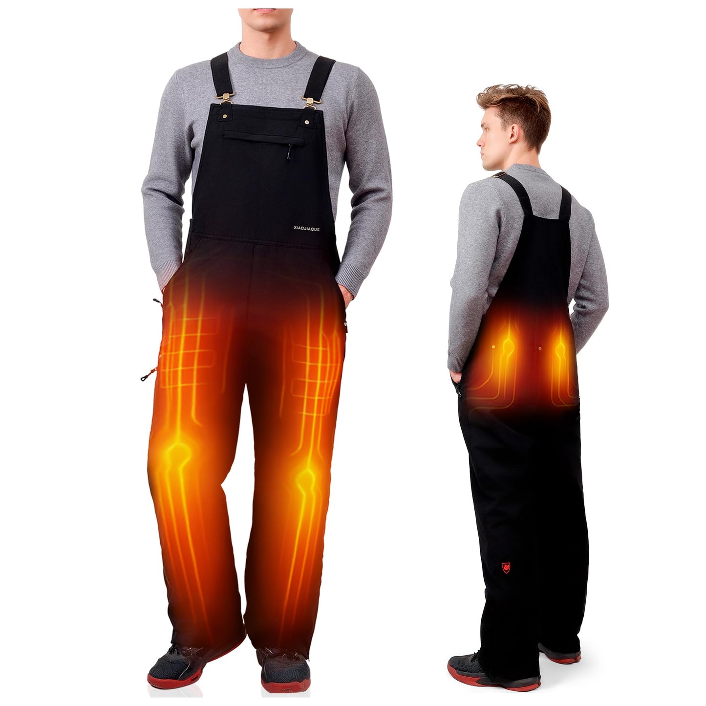 XIAOJIAQUE Men's Heated Insulated Bib Overalls – Waterproof Work Overalls with Battery Pack&Adjustable Straps for Outdoors Solid Black