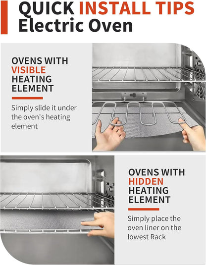 Skiennix Oven Liners - Heavy Duty 2 Pack Reusable Mats for Electric & Gas Ovens | 17"x25", BPA & PFOA Free