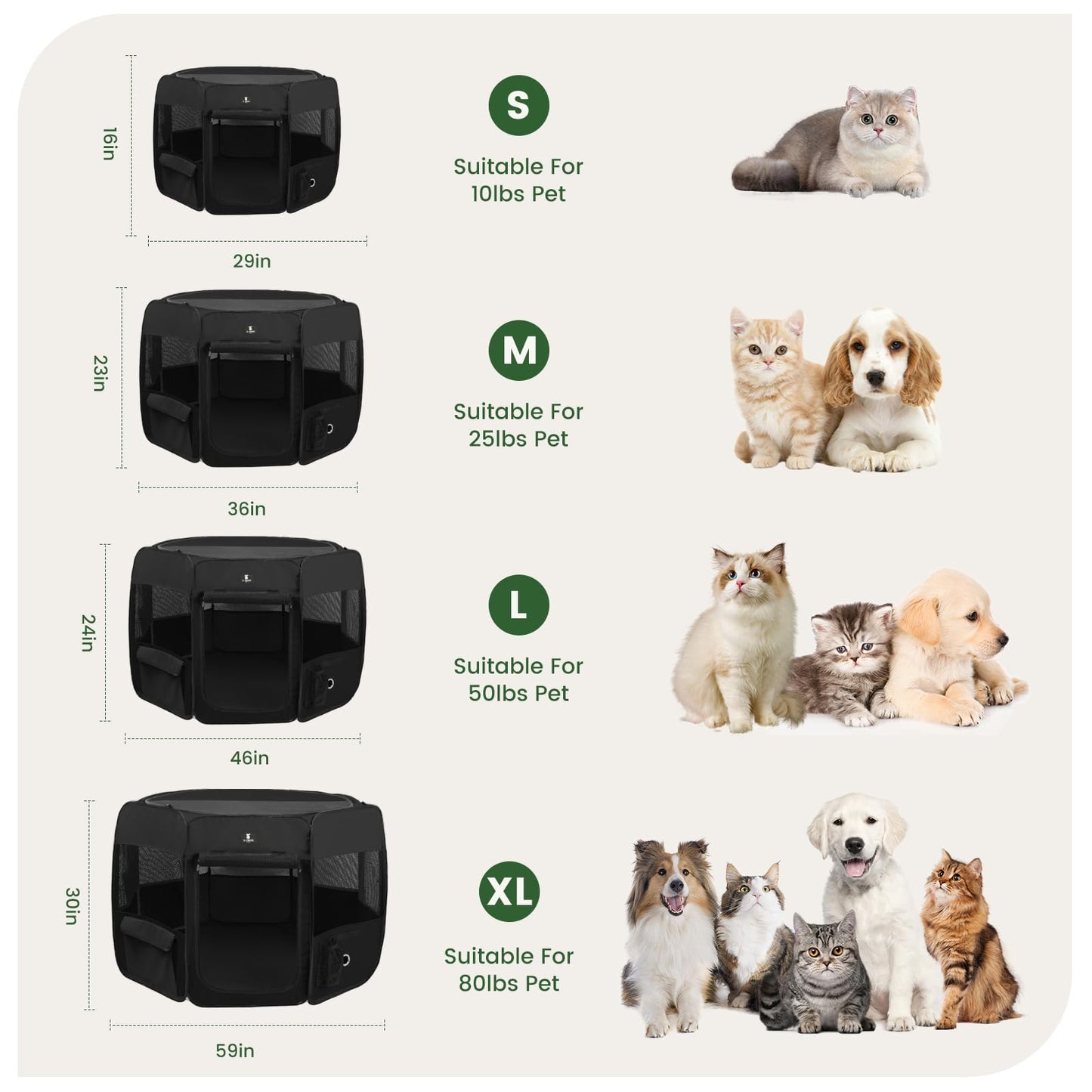 X-ZONE PET Dog Playpen Portable Pet Play Pens for Puppies, Cat, Rabbit, Chicks, Foldable Exercise Play Tent Kennel Crate, Indoor/Outdoor Travel Camping Black X-Large