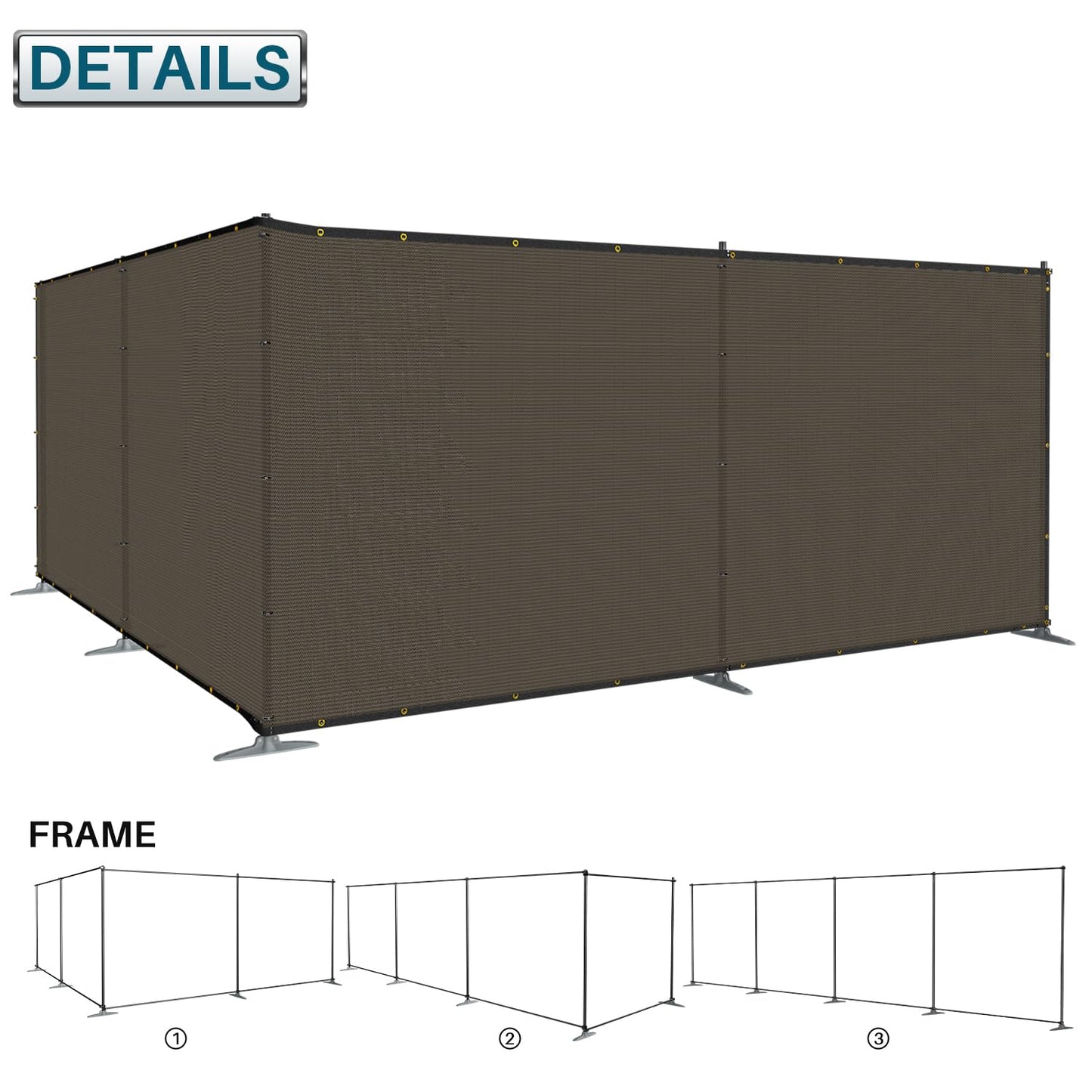 Coarbor Iron Poles Privacy Fence 5'H x 12'W Metal Fence Covering Privacy Fence Screen with Zipties and Base Anchor for Outside Garden Backyard Dog Kennel Chicken Pool, Brown