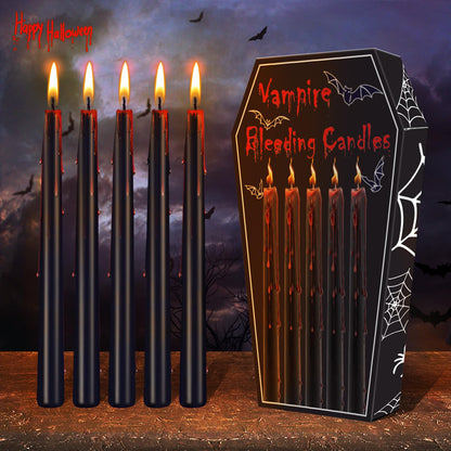 Kenburg Halloween Bleeding Candles Set of 5, 10 in Vampire Tears Black Taper Candles for Home Decor, Gothic About 8 Hour Burn, Party Spooky Decorations