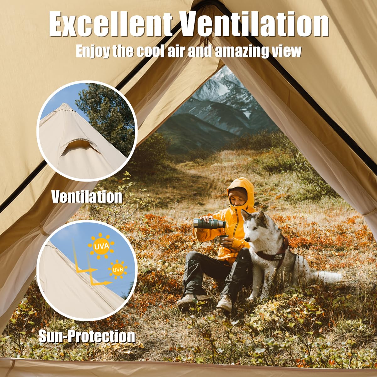 ShinHye Canvas Bell Tent Yurt Tent 4 Seasons for Camping 100% Cotton Glamping Tents with Stove Jack, Family Camping Outdoor Hunting Party (3M- 9.8FT)
