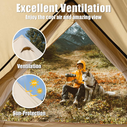 ShinHye Canvas Bell Tent Yurt Tent 4 Seasons for Camping 100% Cotton Glamping Tents with Stove Jack, Family Camping Outdoor Hunting Party (3M- 9.8FT)