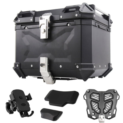 iproods 45L Motorcycle Top Case, Aluminum Alloy Universal Motorcycle Tail Box with Backrest ＆ Phone Mount Holder, Dual-key Storage Luggage Trunk (Black, 45L)