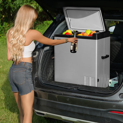 VEVOR 12 Volt Car Refrigerator Fridge, 70Liter(74qt) Single Zone Portable Freezer, -4℉-68℉ Adjustable Range, 12/24V DC and 100-240V AC Compressor Cooler for Outdoor, Camping, RV, Silver