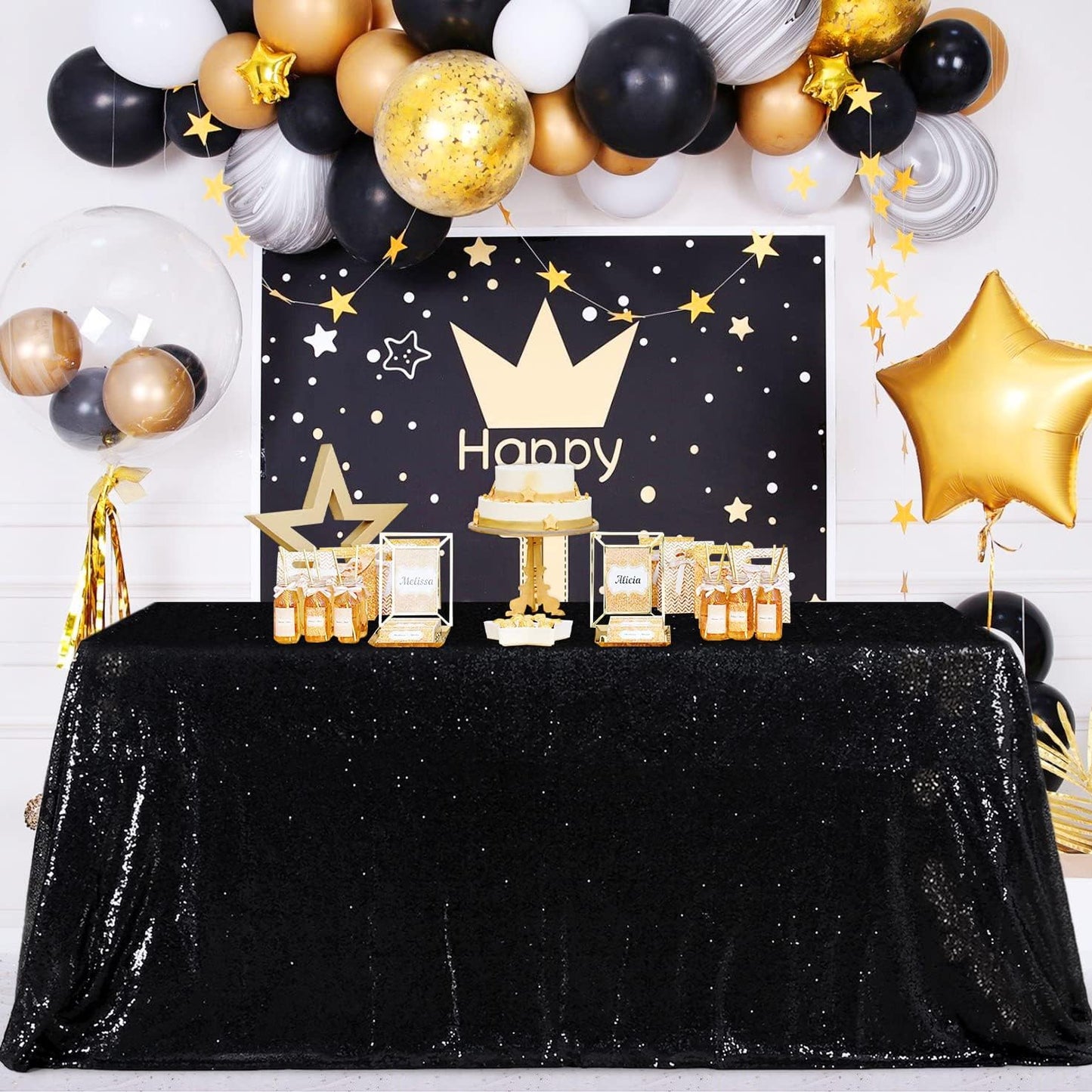 Sequin Table Clothes 50x102 inch Rose Gold Sequin Tablecloth Sequin Overlay Sparkle Table Decor for Wedding Sequin-50 x102 Black