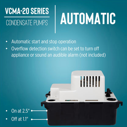 Little Giant VCMA-20ULS 115 Volt, 80 GPH, 1/30 HP Automatic Condensate Removal Pump for HVAC/Refrigeration Systems/Dehumidifiers with Overflow Detection Switch and 6-Foot Cord, White/Black, 554425