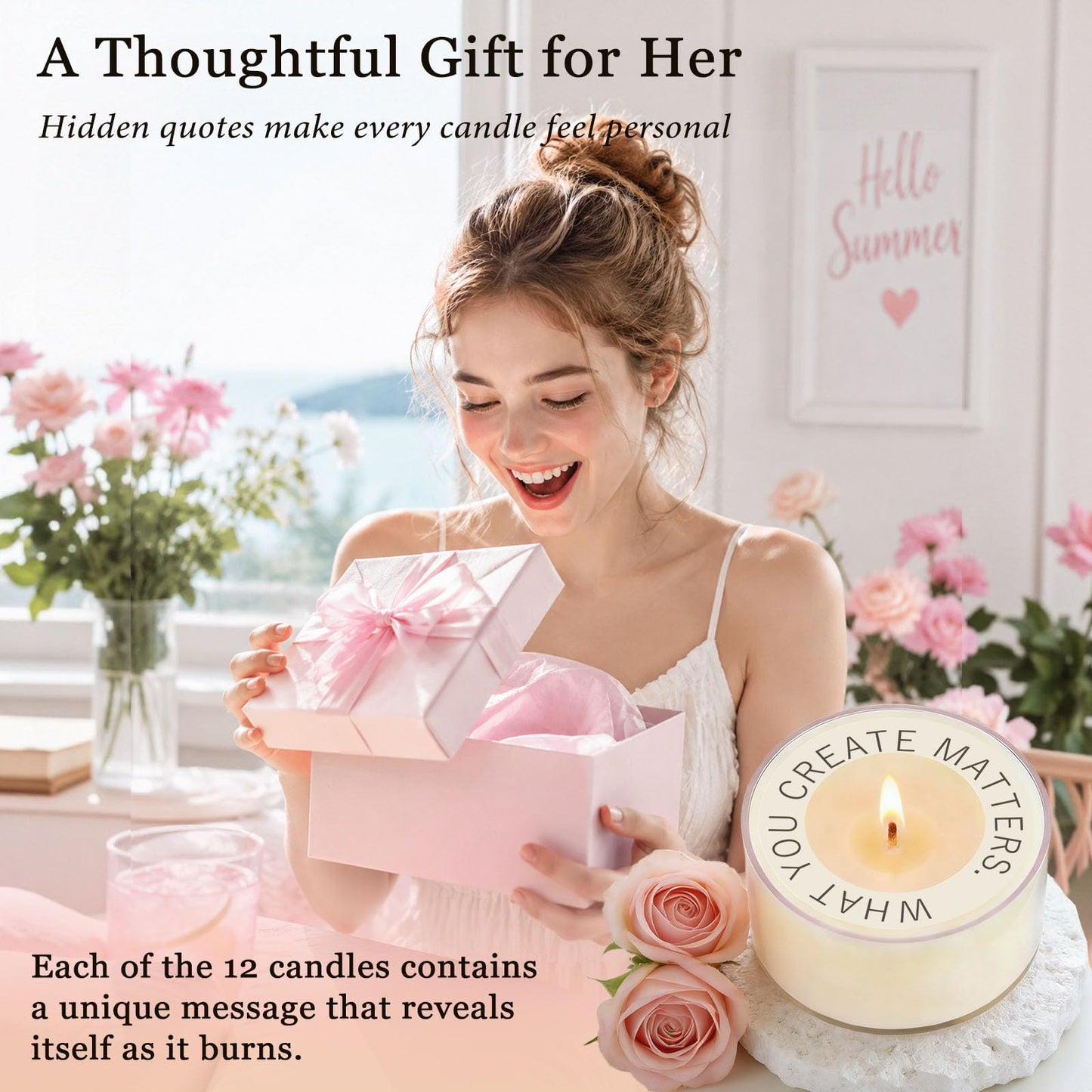 TUZELIYA Candle Gifts for Women, 12 Pack Secret Message Candles with 12 Scents, Birthday Gifts for Women, GirlfriendGifts for Her, Scented Tealight Candle Set with Gift Box & Card