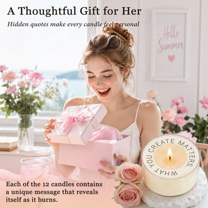 TUZELIYA Candle Gifts for Women, 12 Pack Secret Message Candles with 12 Scents, Birthday Gifts for Women, GirlfriendGifts for Her, Scented Tealight Candle Set with Gift Box & Card