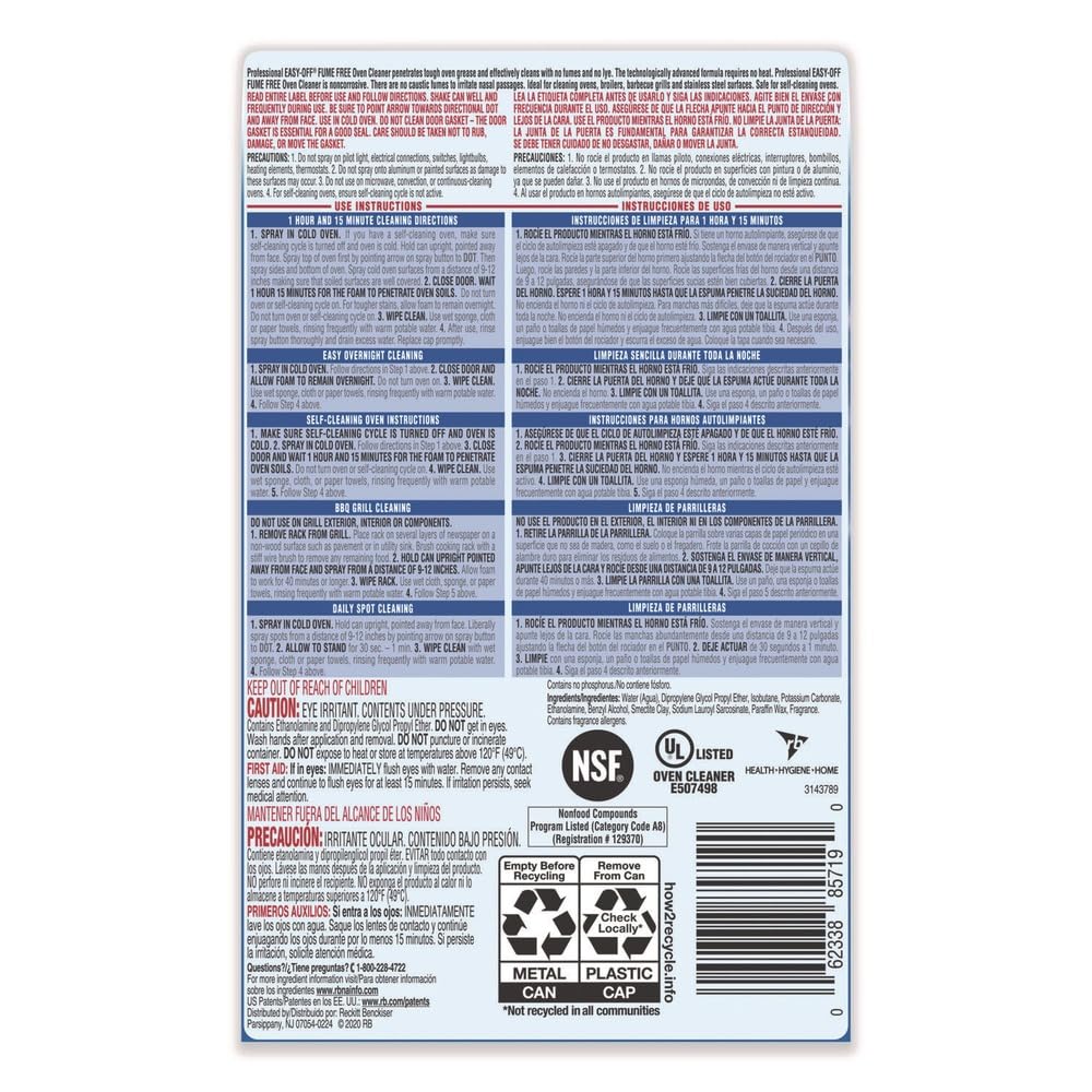 Professional EASY-OFF Fume Free Max Oven Cleaner, Foam, Lemon, 24 Oz Aerosol Spray, 6/carton