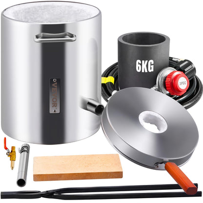 VEVOR 6KG Propane Melting Furnace Kit, Large Capacity Foundry Home Kilns, Blacksmithing Forge with Crucible & Tongs Kiln, Stainless Steel, for Metal Scrap Recycle, Gold Copper Silver Casting