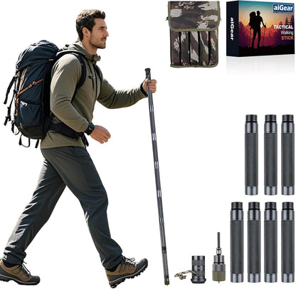 aiGear H2 Survive Tactical Walking Stick Multi Tool – 7-in-1 Survival Hiking Staff, Adjustable Trekking Poles for Men, Outdoor Self Defense Stick for Camping, Hiking & Emergency (Fits 4‘9“ to 6’4”)