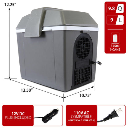 Koolatron Electric Portable Cooler Plug in 12V Car Cooler/Warmer 9.8 qt (9 L), No Ice Thermo Electric portable Fridge for camping, Travel Road Trips Trucking with 12 Volt DC Power Cord, Gray/White.