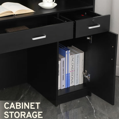 Houseables Receptionist Desk, Reception Desk with Counter, Checkout Counter, Cashier, Front Office, Small Spaces, Retail Table, Modern, Black, for Cash, Lobby, Salon, Store, Check Out/in, 47x44x19in