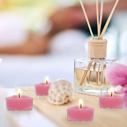 Tea Lights Rose Red Heart Tea Candles Set of 24 – Tealight Candles with Peach Scent, Long Burning Handmade Tealights for Wedding Meditation Home Decor Gift