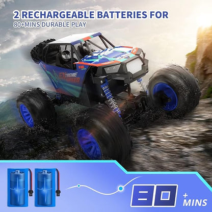 DEERC Large 1:8 Scale Upgraded Monster Truck Remote Control Car for Adults Boys Off Road RC Cars with Realistic Sound 2.4Ghz 4WD Rock Crawler Toy All Terrain Climbing 2 Batteries for 80 Min Play