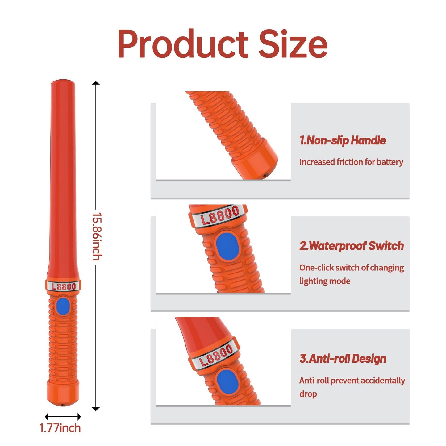 ITENGHUA 16 inch LED Traffic Control Batons, Signal Traffic Wand with 2pc C Dry-Cell Batteries(Not Include), Safety Air Marshaling Wand for Parking, Airport and Road Traffic Contol, Orange 10PCS
