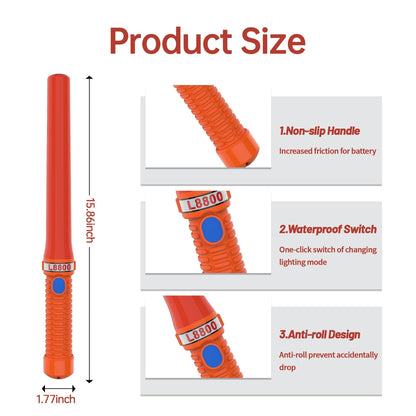 ITENGHUA 16 inch LED Traffic Control Batons, Signal Traffic Wand with 2pc C Dry-Cell Batteries(Not Include), Safety Air Marshaling Wand for Parking, Airport and Road Traffic Contol, Orange 10PCS