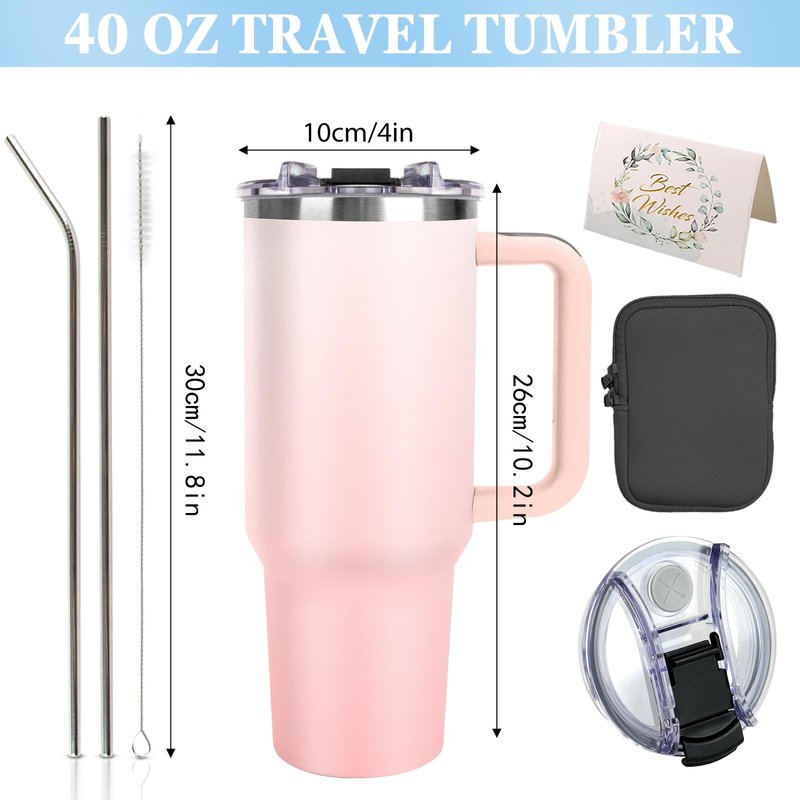 Personalized 40oz Tumbler with Pictures Text, Custom Tumbler with Handle and Straw, Stainless Steel Travel Coffee Cup Mug, Personalized Gifts for Women Men kids Birthday Christmas Anniversary