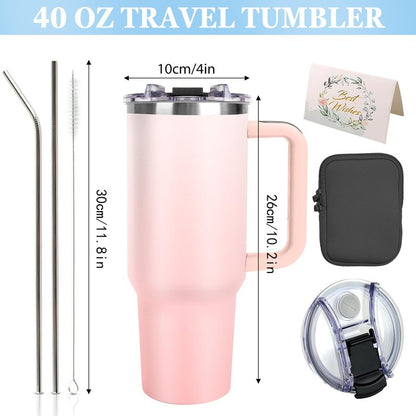 Personalized 40oz Tumbler with Pictures Text, Custom Tumbler with Handle and Straw, Stainless Steel Travel Coffee Cup Mug, Personalized Gifts for Women Men kids Birthday Christmas Anniversary