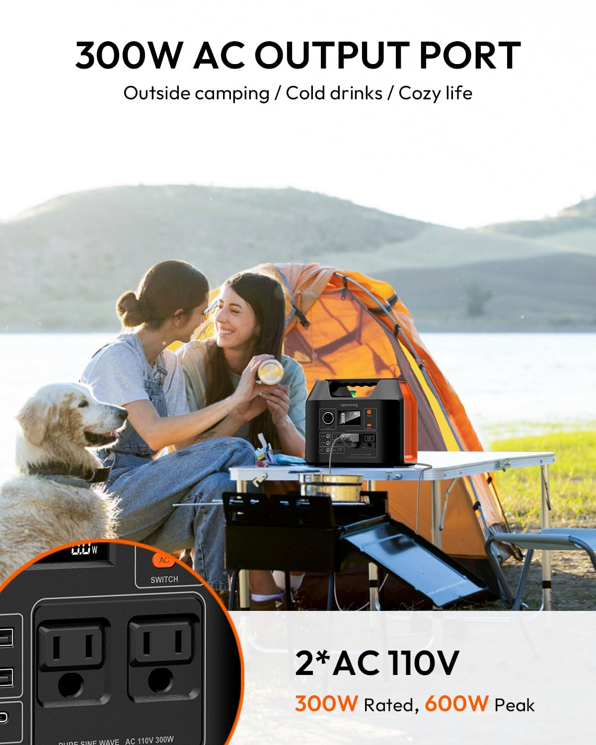Solar Powered Generator, 300W Portable Power Station with Solar Panel 40W Included, 110V Pure Sine Wave 256Wh LiFePO4 Battery Pack with AC Outlet for Camping, Home Emergency, Traveling, RV Trip