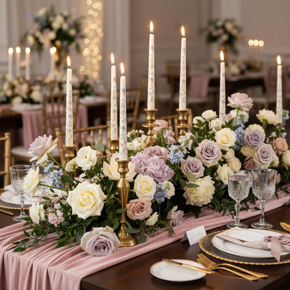 Floral Taper Candles Dripless Candlesticks, 4 Pack Unscented Flower Taper Candle, 10 Inch Elegant Pastel Candle Sticks for Easter, Saint Patrick’s Wedding Table Centerpieces Mother’s Day Home Decor