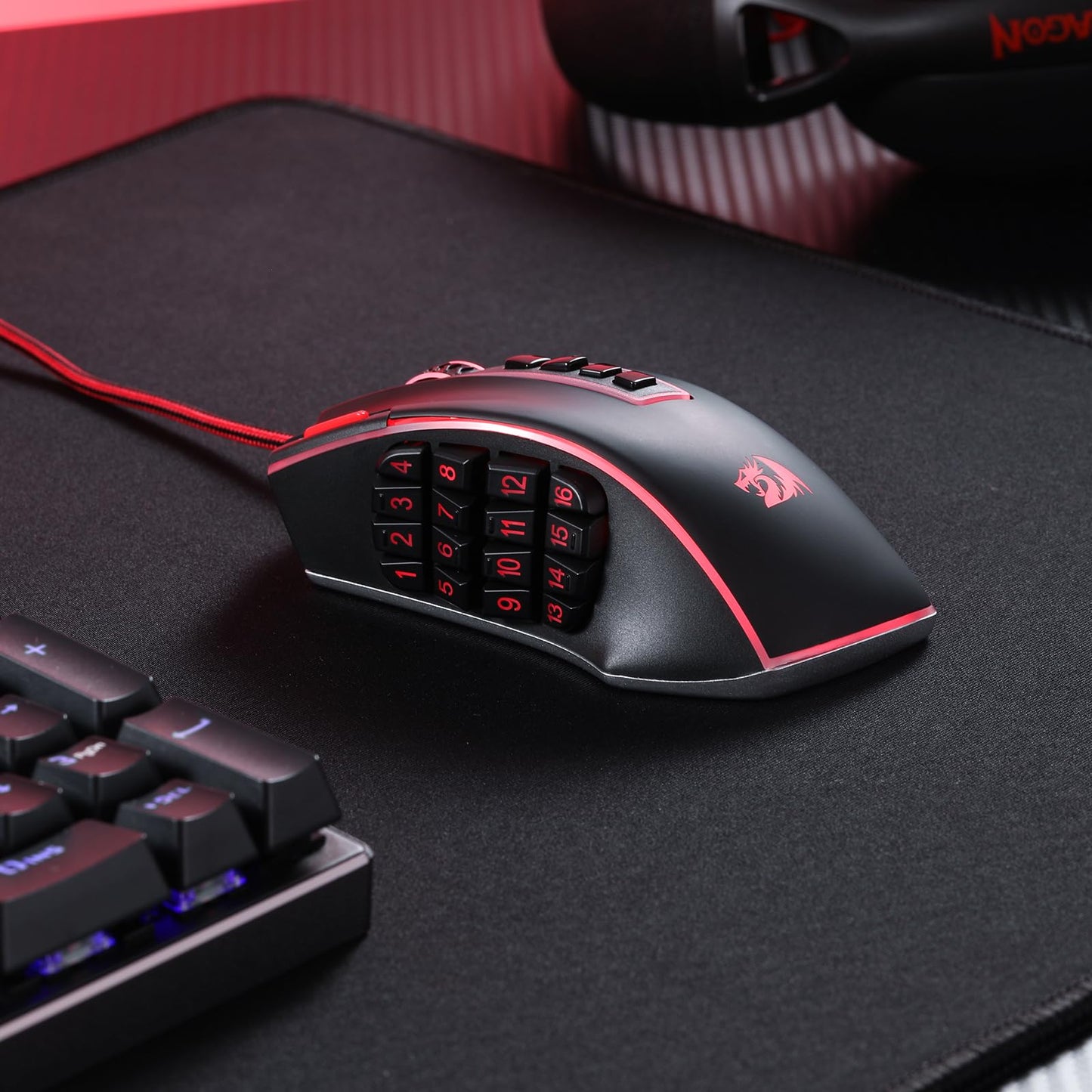 Redragon M913 Impact Elite Wireless Gaming Mouse, 16000 DPI Wired/Wireless RGB Mouse with 16 Programmable Buttons, 45 Hr Battery and Pro Optical Sensor, 12 Side Buttons MMO Mous
