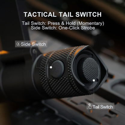 PowerTac Huntsman 1250 Lumens, 510 Meters Long Range MLOK Rail Mounted Tactical Weaponlight Rechargeable Flashlight with Remote Pressure Switch, IPX8 Waterproof