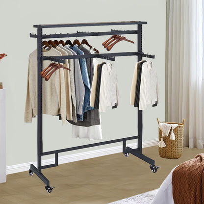 Clothing Rack with adjustable 8 Arms, Garment Rack Display Stand with Wheels and Shelf, Metal Clothes Hanger with Double Rod, Large Boutique Retail Stores Storage (Black, 59 * 19.6 * 61.02in)