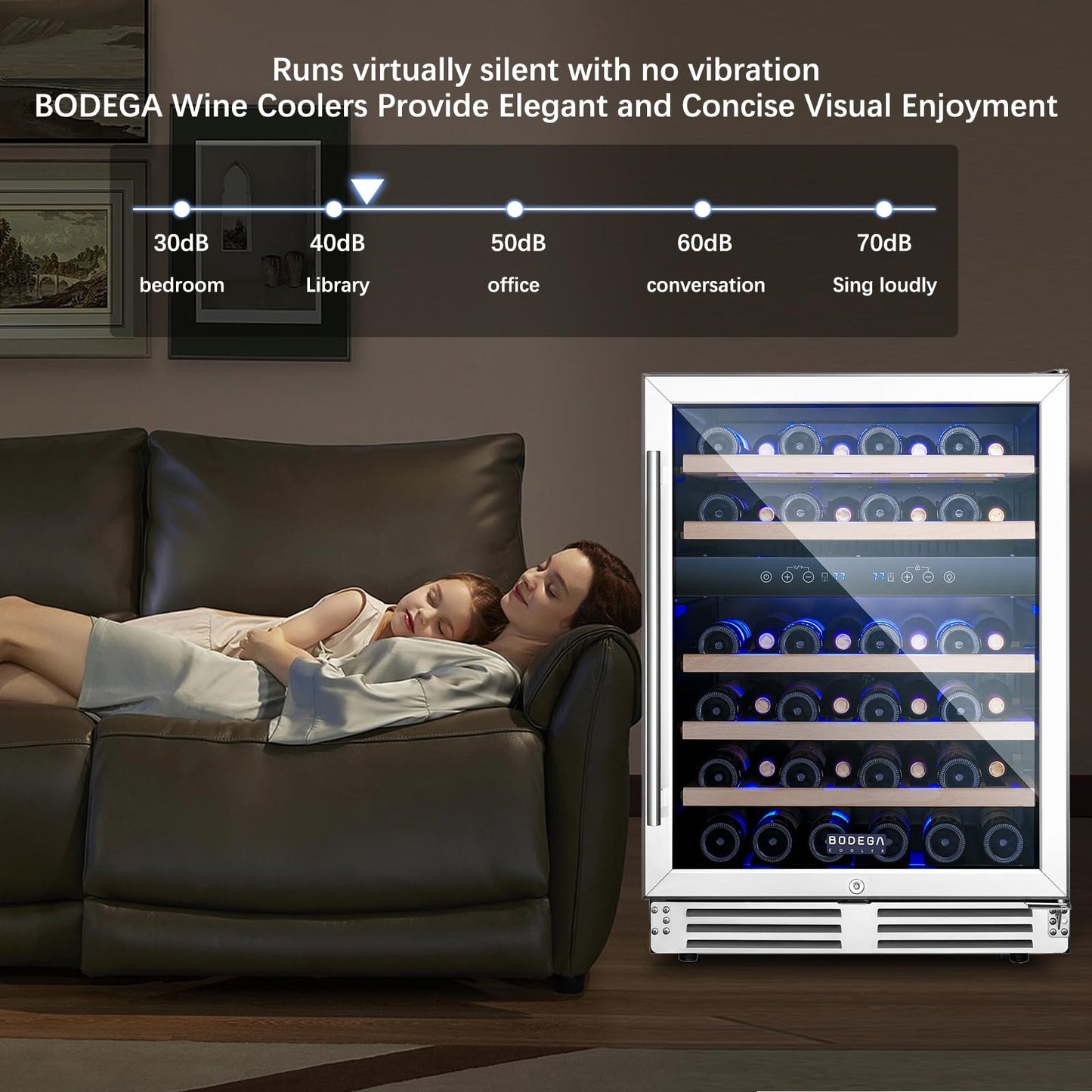 BODEGA 24 Inch Dual Zone Wine Fridge, 46 Bottle Built-in Wine Cooler with Compressor Cooling, Double-Layer UV Glass Door, Digital Thermostat & ≤35dB Quiet – Freestanding Fridge for Home Kitchen Bar